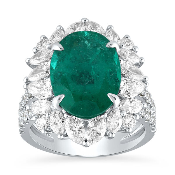 Emerald Oval-Cut Ring with Diamonds in White Gold